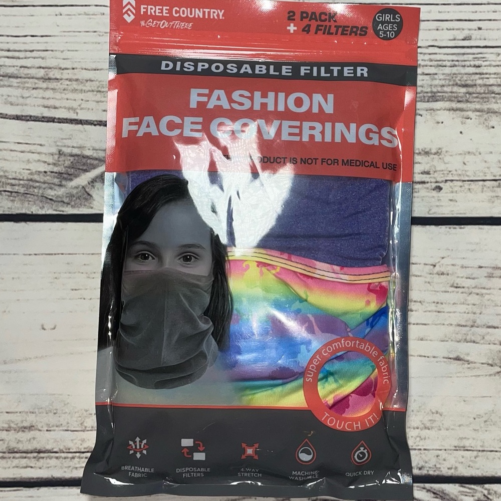 (OS) Free Country Girls Fashion Face Coverings Mask (Age 5-10) 2pk.